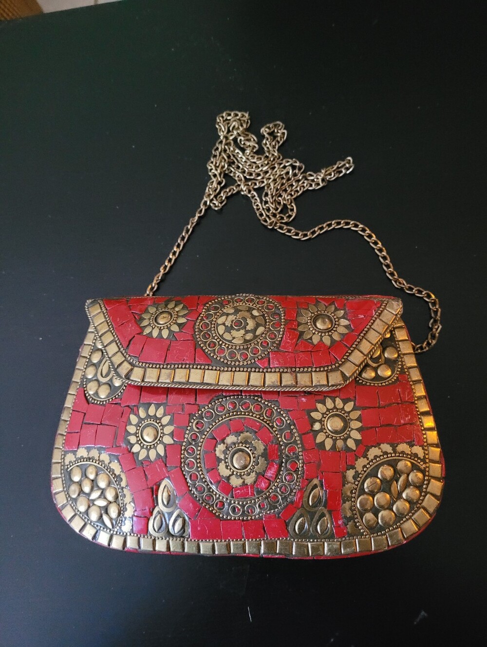 Antik Kraft Red Mosaic Embellished Crossbody Bag